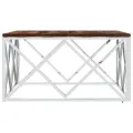 Table basse acier inoxydable et bois massif de récupération