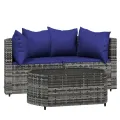 Salon de jardin 3 pcs avec coussins Gris Résine tressée