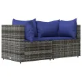 Salon de jardin 3 pcs avec coussins Gris Résine tressée
