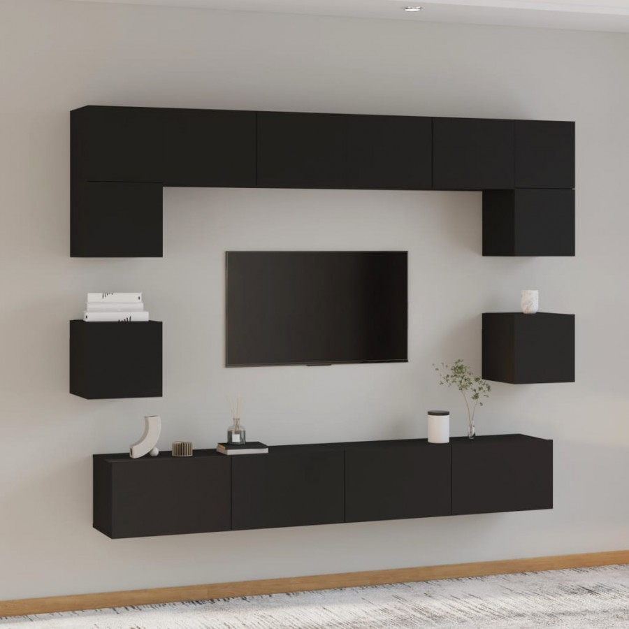 Ensemble de meubles TV 8 pcs Noir Bois d'ingénierie