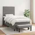 cadre de lit avec matelas Gris foncé 80x200 cm Tissu