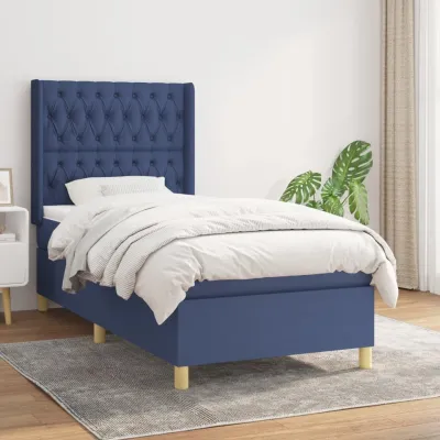 cadre de lit avec matelas Bleu 90x190 cm Tissu