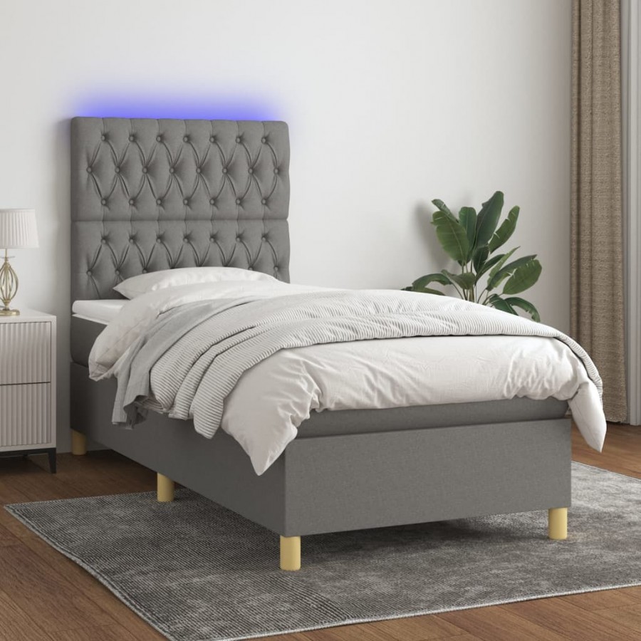 cadre de lit et matelas et LED Gris foncé 90x200cm