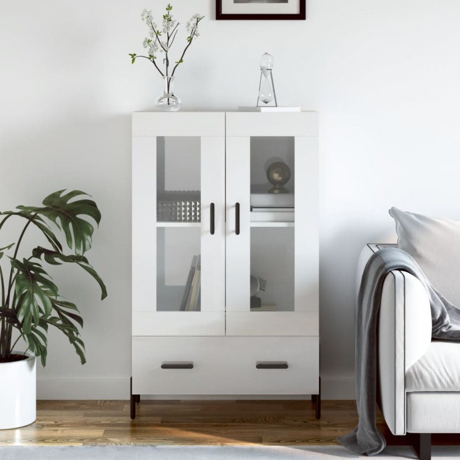 Buffet haut blanc brillant 69,5x31x115 cm bois d'ingénierie