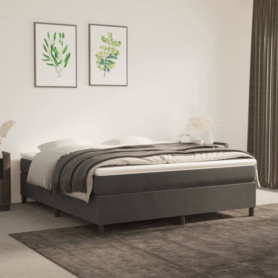 cadre de lit et matelas Gris foncé 160x200cm Velours