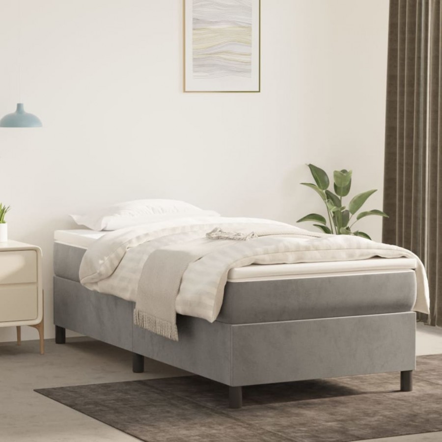 cadre de lit et matelas Gris clair 90x200 cm Velours