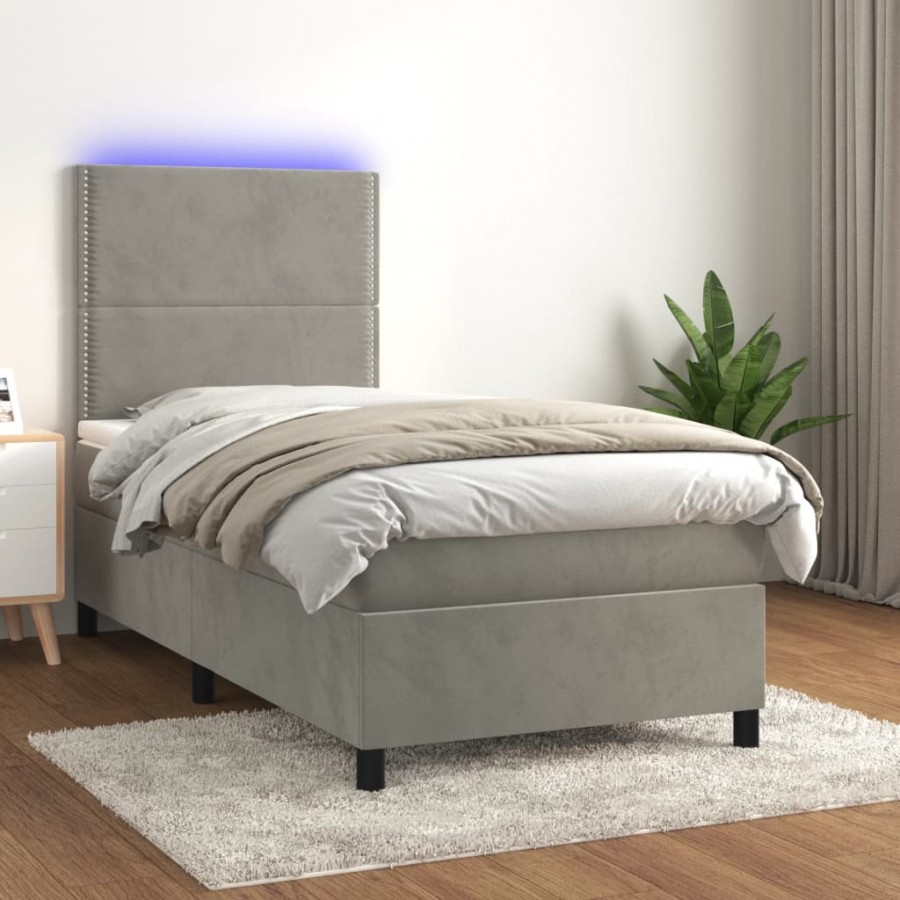 cadre de lit matelas et LED Gris clair 100x200 cm