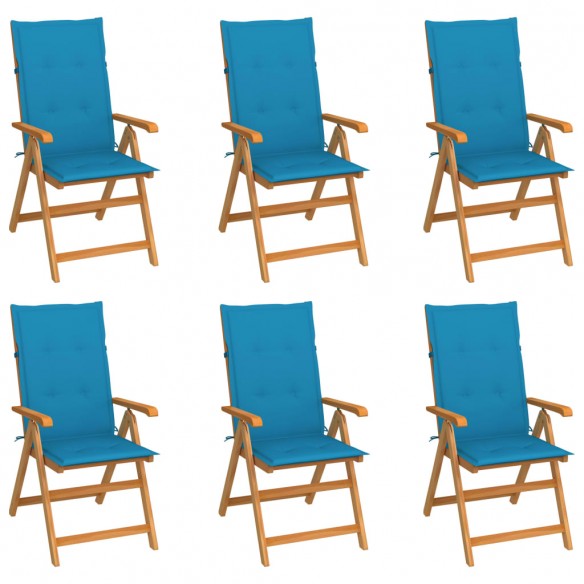 Chaises de jardin 6 pcs avec coussins bleu Bois de teck