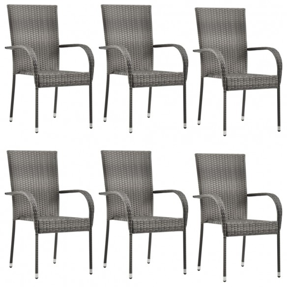 Chaises empilables d'extérieur 6 pcs Gris Résine tressée