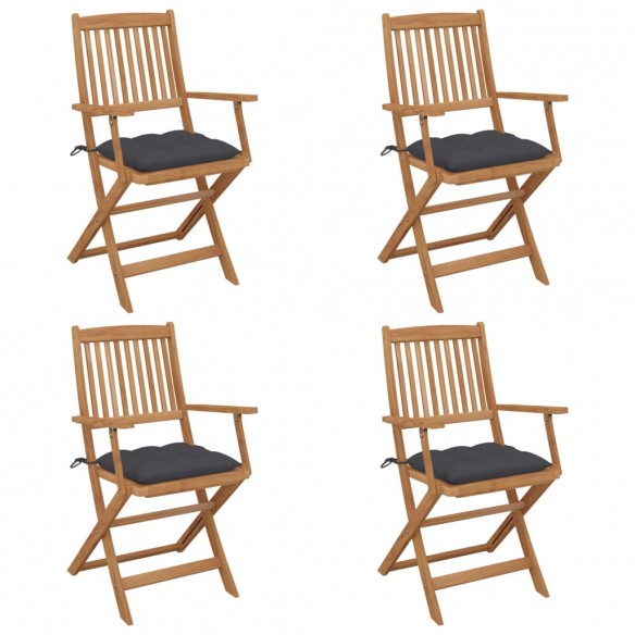 Chaises pliables de jardin 4 pcs avec coussins Bois d'acacia