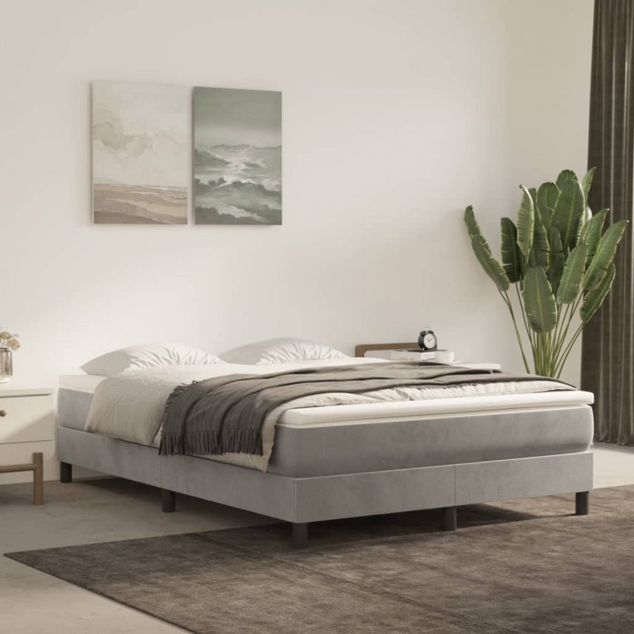 cadre de lit et matelas Gris clair 140x200cm Velours