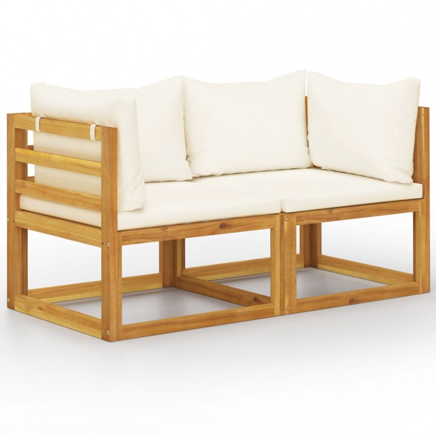 Banc de jardin à 2 places avec coussins blanc crème