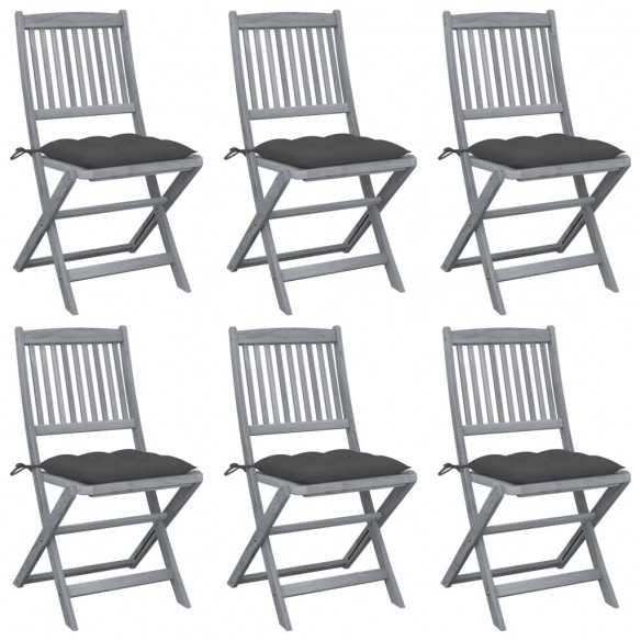 Chaises pliables d'extérieur 6 pcs avec coussins Bois d'acacia