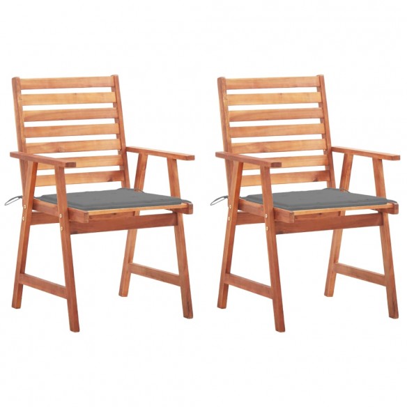 Chaises à dîner d'extérieur 2 pcs avec coussins Acacia massif