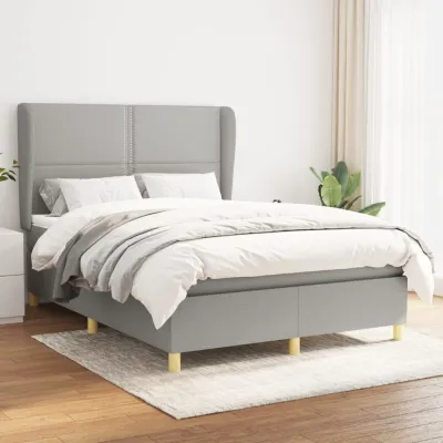cadre de lit avec matelas Gris clair 140x190cm Tissu