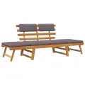 Chaise longue avec coussin 2-en-1 190 cm Bois solide d'acacia