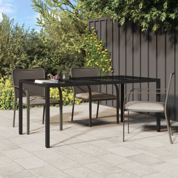 Table de jardin Noir 190x90x75 cm Verre trempé/résine tressée