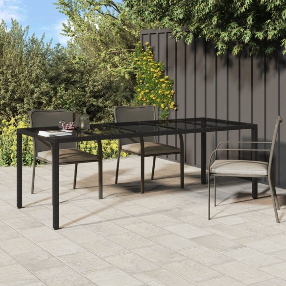 Table de jardin Noir 250x100x75 cm Verre trempé et poly rotin