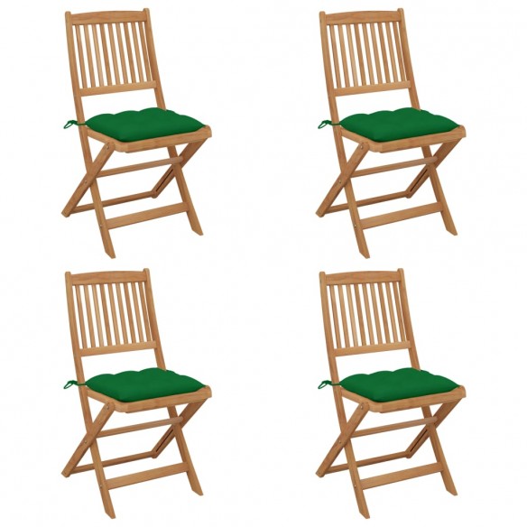 Chaises pliables de jardin 4 pcs avec coussins Bois d'acacia