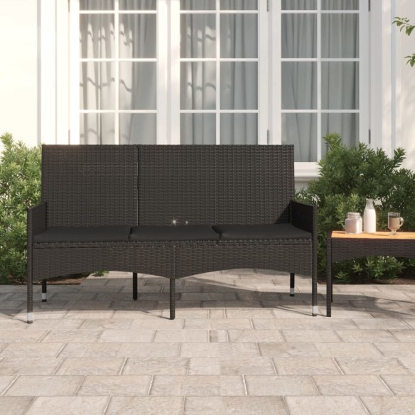 Banc de jardin à 3 places avec coussins Noir Résine tressée