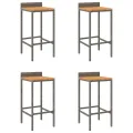 Tabourets de bar 4 pcs gris résine tressée et bois d'acacia