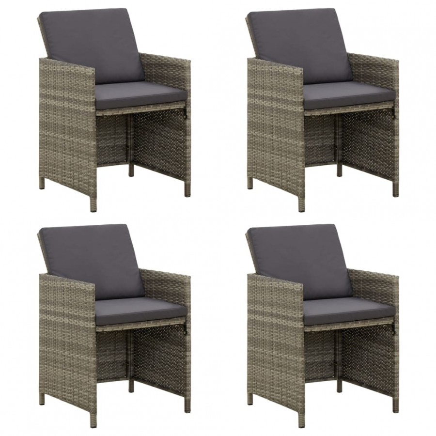 Chaises de jardin avec coussins 4 pcs Résine tressée Gris