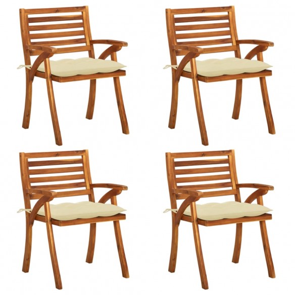 Chaises de jardin avec coussins 4 pcs Bois de teck solide