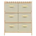 Étagère de rangement 6 paniers Tissu Bois de cèdre Beige