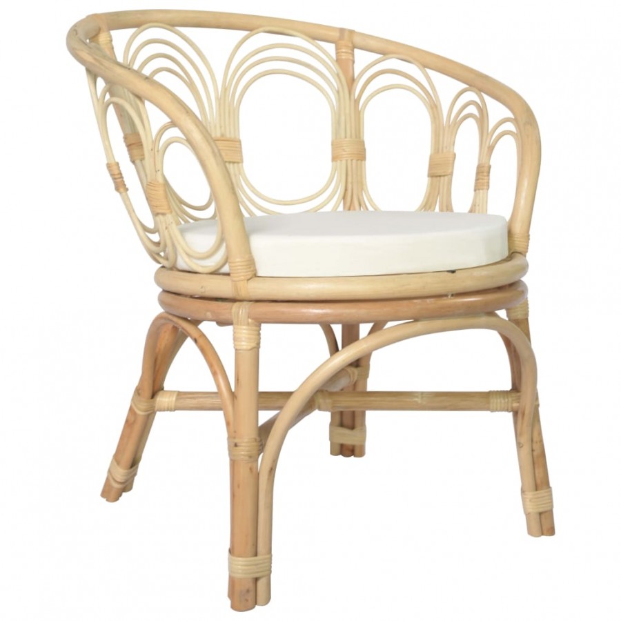 Chaise de salle à manger avec coussin Rotin naturel et lin