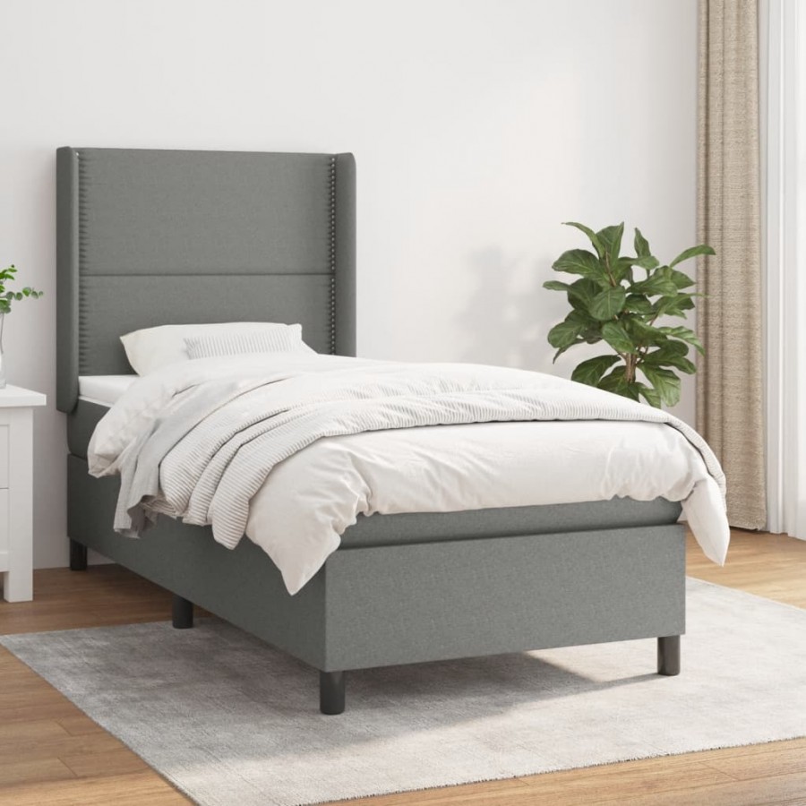 cadre de lit avec matelas Gris foncé 100x200cm Tissu