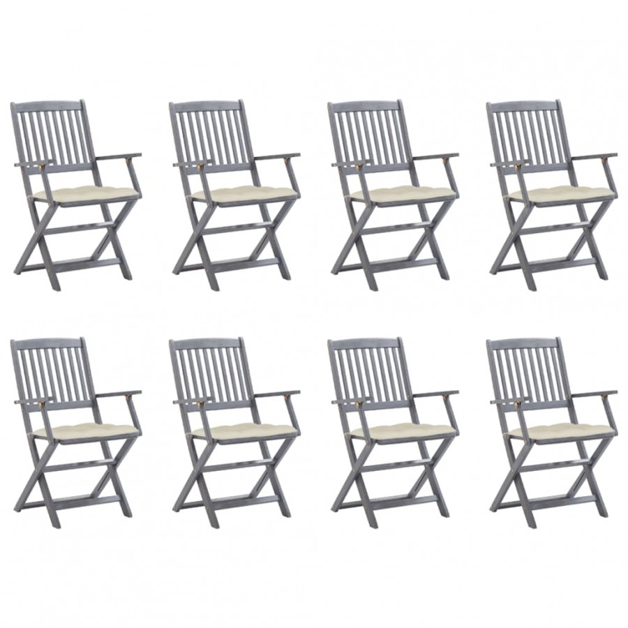 Chaises pliables d'extérieur 8 pcs avec coussins Bois d'acacia