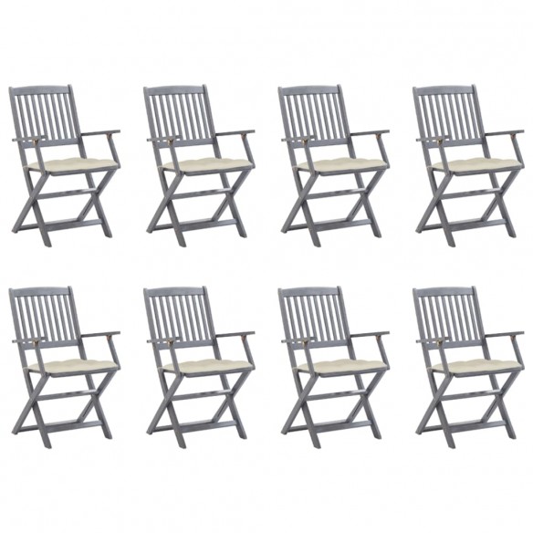 Chaises pliables d'extérieur 8 pcs avec coussins Bois d'acacia