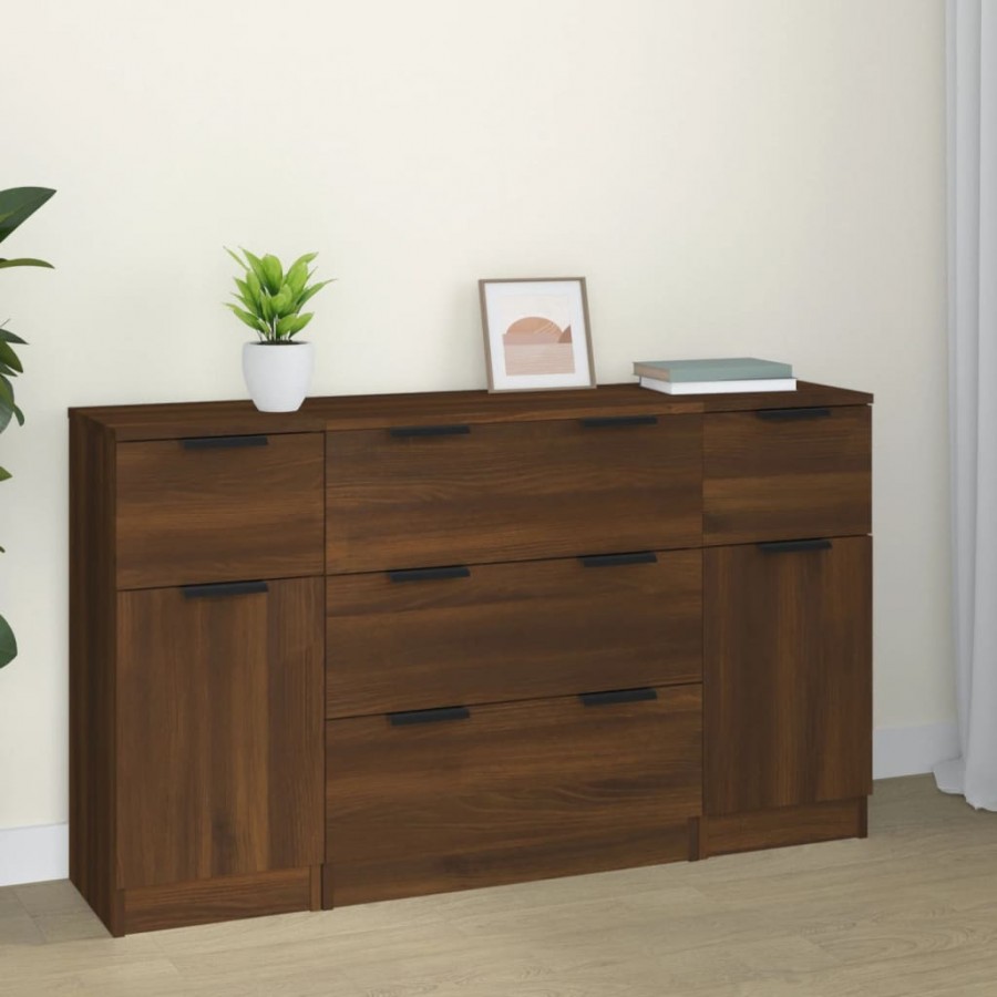 Ensemble de buffets 3 pcs Chêne marron Bois d'ingénierie