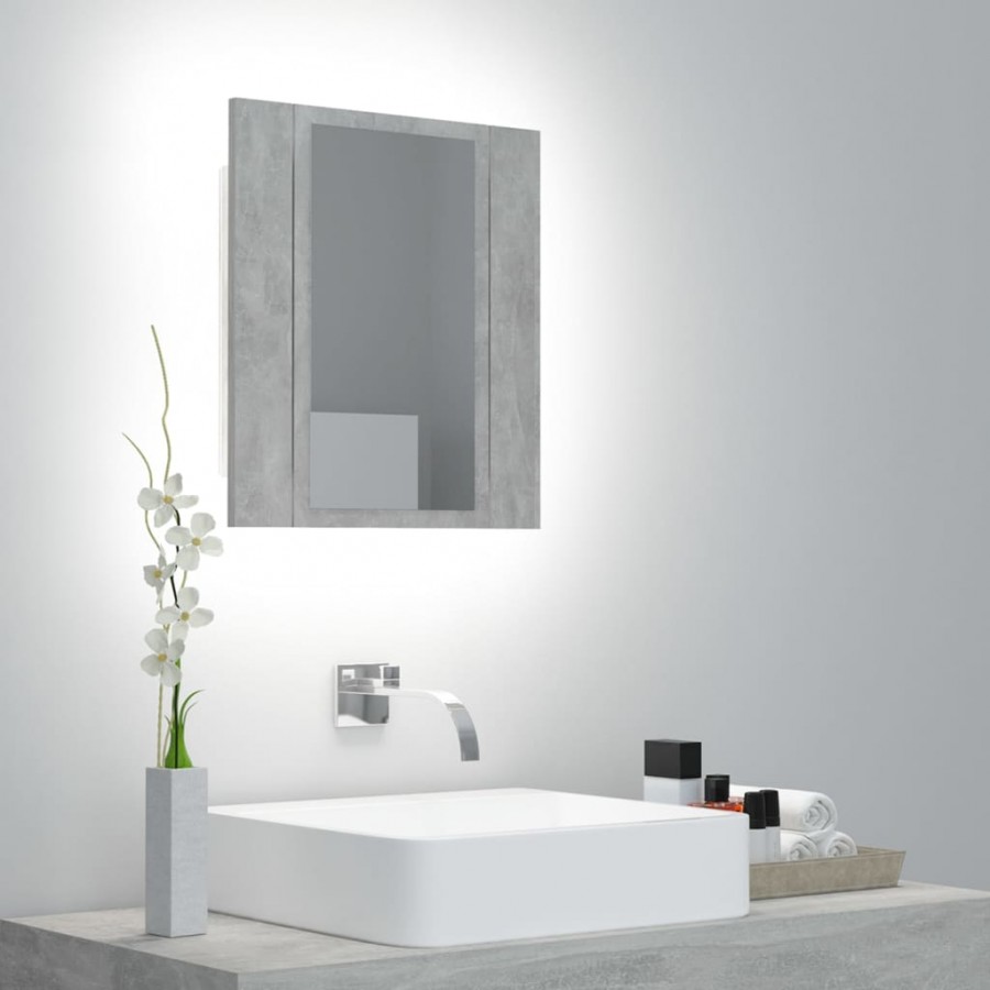 Armoire de salle de bain à miroir LED Gris béton Acrylique