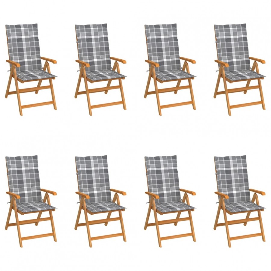 Chaises inclinables de jardin avec coussins 8 pcs Teck solide