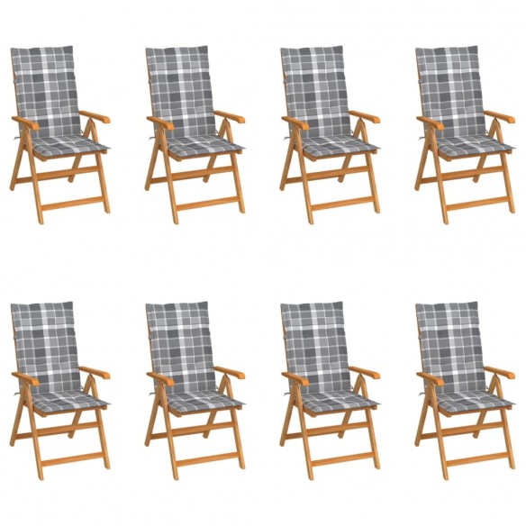 Chaises inclinables de jardin avec coussins 8 pcs Teck solide