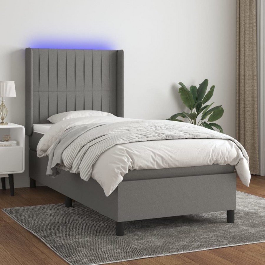 cadre de lit matelas LED Gris foncé 100x200 cm Tissu