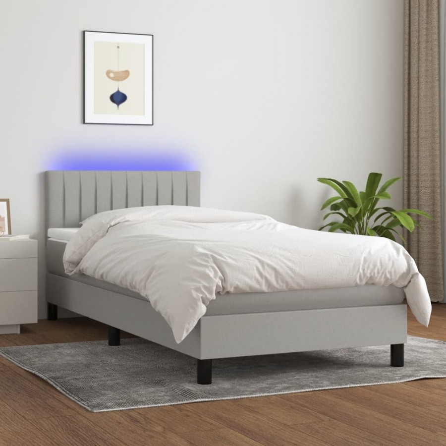 cadre de lit avec matelas LED Gris clair 100x200 cm