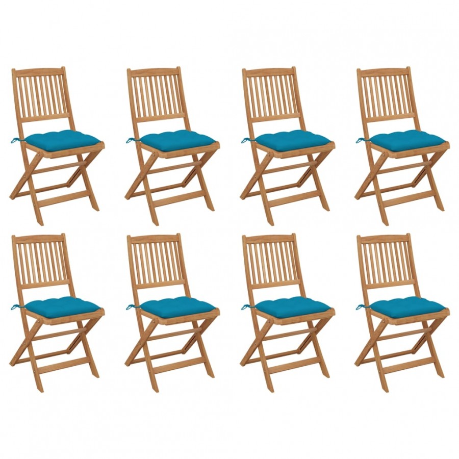 Chaises pliables d'extérieur avec coussins 8 pcs Bois d'acacia