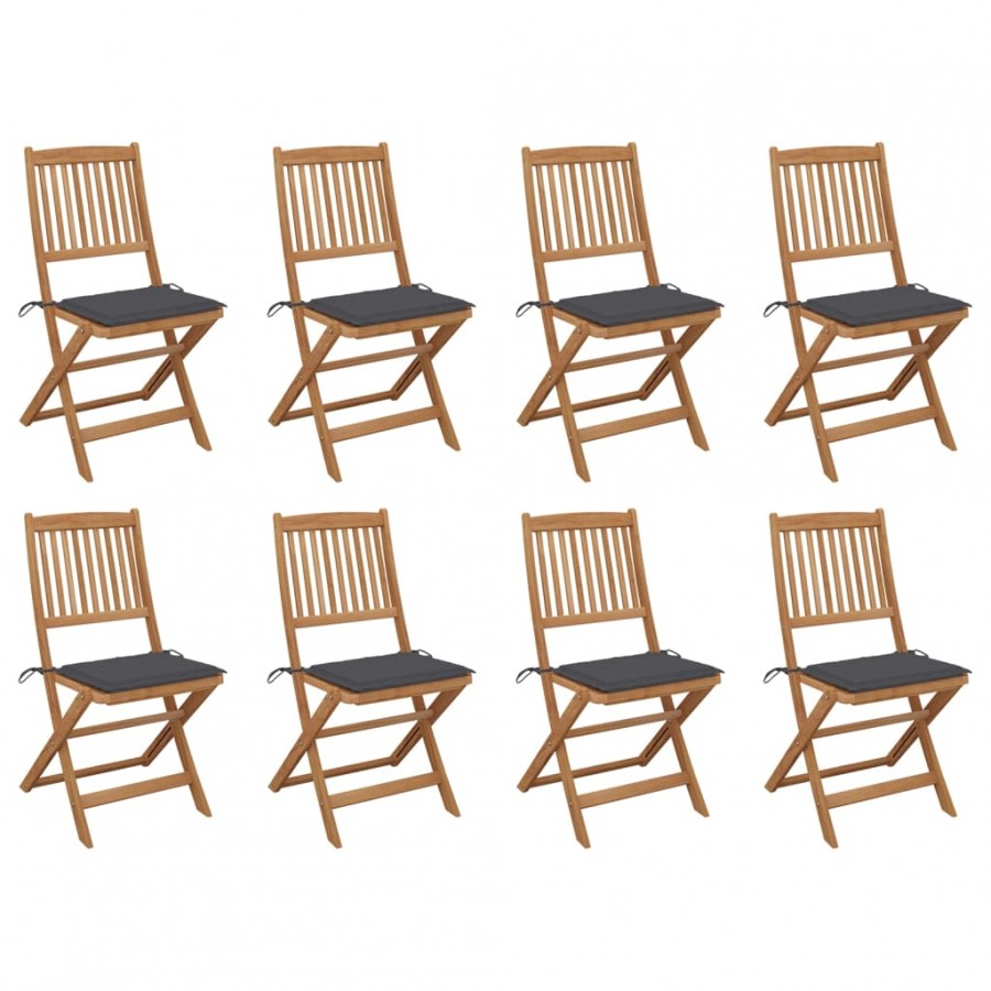 Chaises pliables d'extérieur avec coussins 8 pcs Bois d'acacia