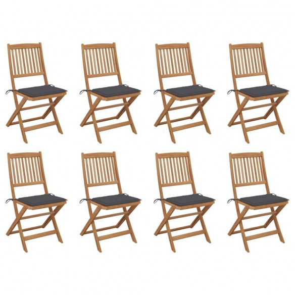 Chaises pliables d'extérieur avec coussins 8 pcs Bois d'acacia