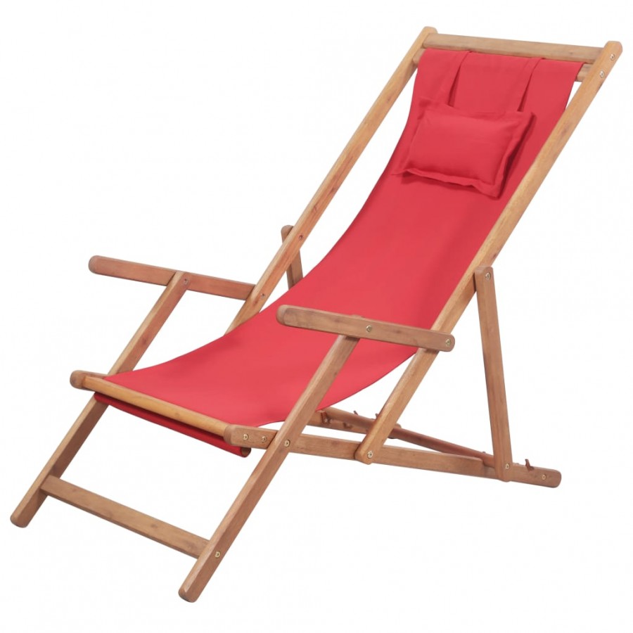 Chaise pliable de plage Tissu et cadre en bois Rouge