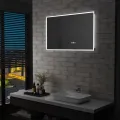 Miroir à LED et capteur tactile et affichage d'heure 100x60 cm