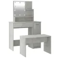 Ensemble de coiffeuse avec LED Gris béton Bois d'ingénierie