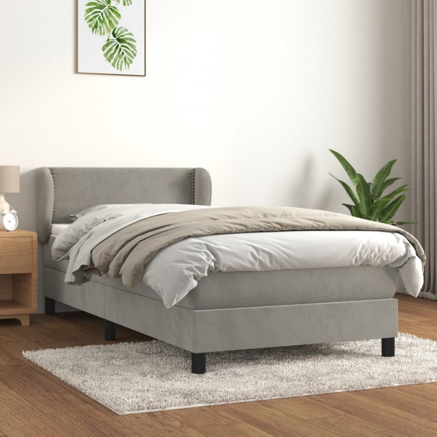 cadre de lit et matelas Gris clair 100x200cm Velours