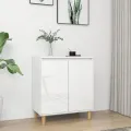 Buffet avec pieds en bois Blanc brillant 60x35x70 cm Aggloméré