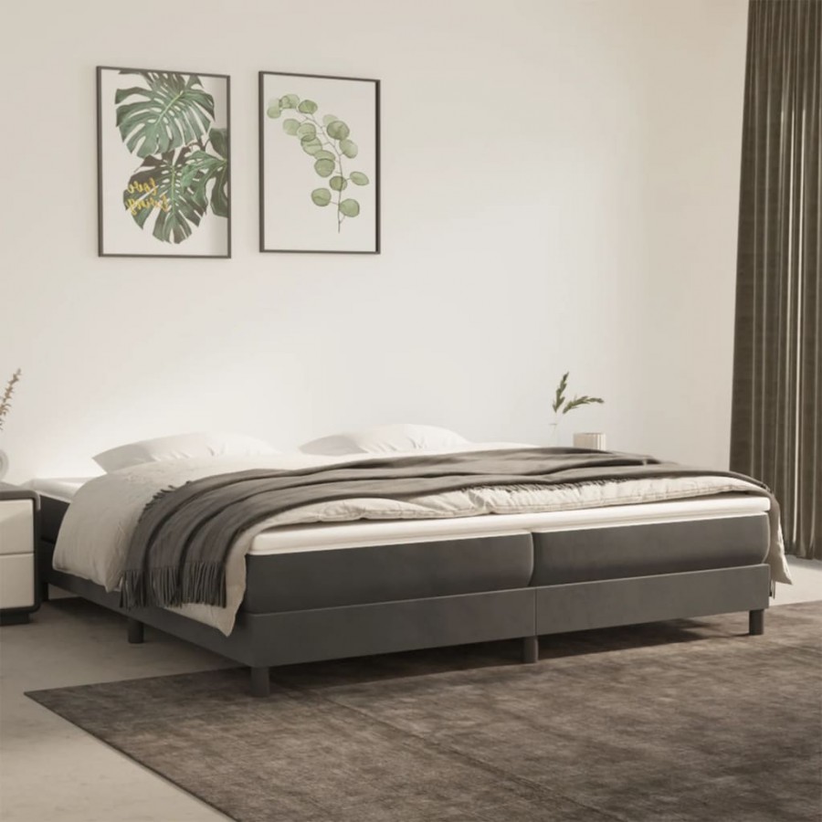 cadre de lit et matelas Gris foncé 200x200cm Velours