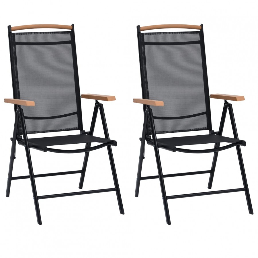 Chaises de jardin pliables 2 pcs aluminium et textilène noir