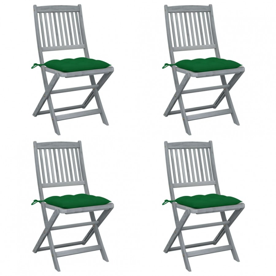 Chaises pliables d'extérieur 4 pcs avec coussins Bois d'acacia