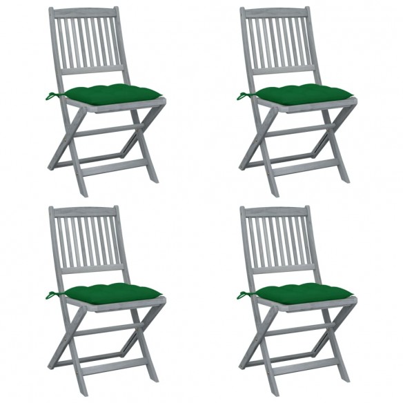 Chaises pliables d'extérieur 4 pcs avec coussins Bois d'acacia